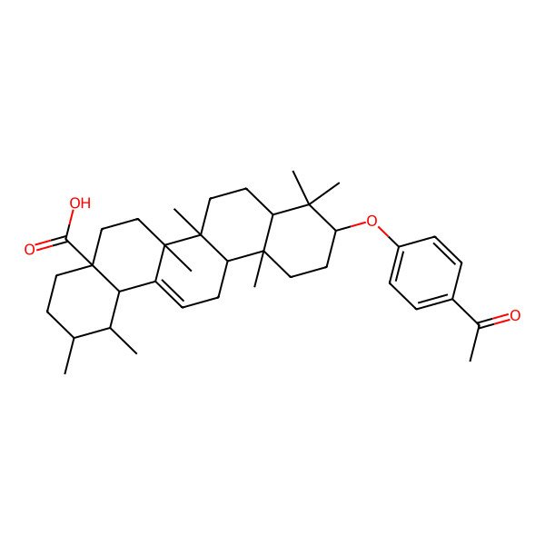 2D Structure of (1S,2R,4aS,6aR,6aS,6bR,8aR,10S,12aR,14bS)-10-(4-acetylphenoxy)-1,2,6a,6b,9,9,12a-heptamethyl-2,3,4,5,6,6a,7,8,8a,10,11,12,13,14b-tetradecahydro-1H-picene-4a-carboxylic acid 2D Structure of (1S,2R,4aS,6aR,6aS,6bR,8aR,10S,12aR,14bS)-10-(4-acetylphenoxy)-1,2,6a,6b,9,9,12a-heptamethyl-2,3,4,5,6,6a,7,8,8a,10,11,12,13,14b-tetradecahydro-1H-picene-4a-carboxylic acid