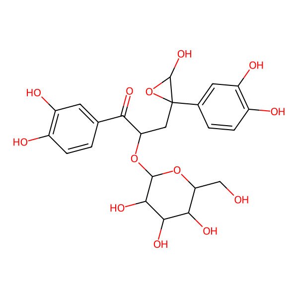 2D Structure of (2S)-1-(3,4-dihydroxyphenyl)-3-[(2S,3S)-2-(3,4-dihydroxyphenyl)-3-hydroxyoxiran-2-yl]-2-[(2S,3R,4S,5S,6R)-3,4,5-trihydroxy-6-(hydroxymethyl)oxan-2-yl]oxypropan-1-one