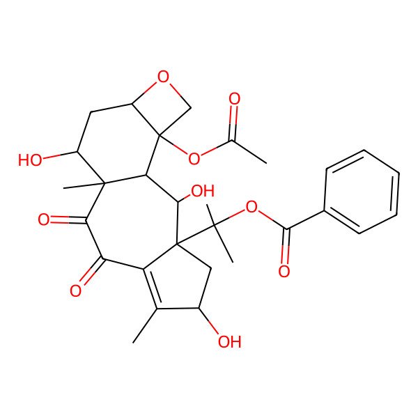 2D Structure of 2-(16-Acetyloxy-2,5,11-trihydroxy-6,10-dimethyl-8,9-dioxo-14-oxatetracyclo[8.6.0.03,7.013,16]hexadec-6-en-3-yl)propan-2-yl benzoate