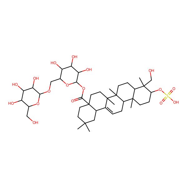 2D Structure of [3,4,5-Trihydroxy-6-[[3,4,5-trihydroxy-6-(hydroxymethyl)oxan-2-yl]oxymethyl]oxan-2-yl] 9-(hydroxymethyl)-2,2,6a,6b,9,12a-hexamethyl-10-sulfooxy-1,3,4,5,6,6a,7,8,8a,10,11,12,13,14b-tetradecahydropicene-4a-carboxylate