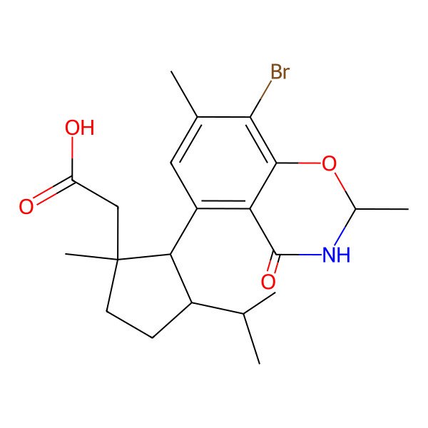 2D Structure of 2-[(1S,2S,3R)-2-[(2R)-8-bromo-2,7-dimethyl-4-oxo-2,3-dihydro-1,3-benzoxazin-5-yl]-1-methyl-3-propan-2-ylcyclopentyl]acetic acid