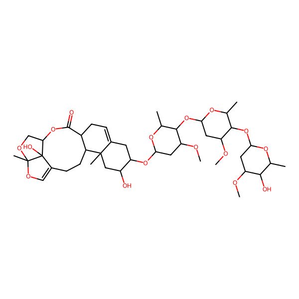 2D Structure of 7,22-Dihydroxy-8-[5-[5-(5-hydroxy-4-methoxy-6-methyloxan-2-yl)oxy-4-methoxy-6-methyloxan-2-yl]oxy-4-methoxy-6-methyloxan-2-yl]oxy-5,19-dimethyl-15,18,20-trioxapentacyclo[14.5.1.04,13.05,10.019,22]docosa-1(21),10-dien-14-one