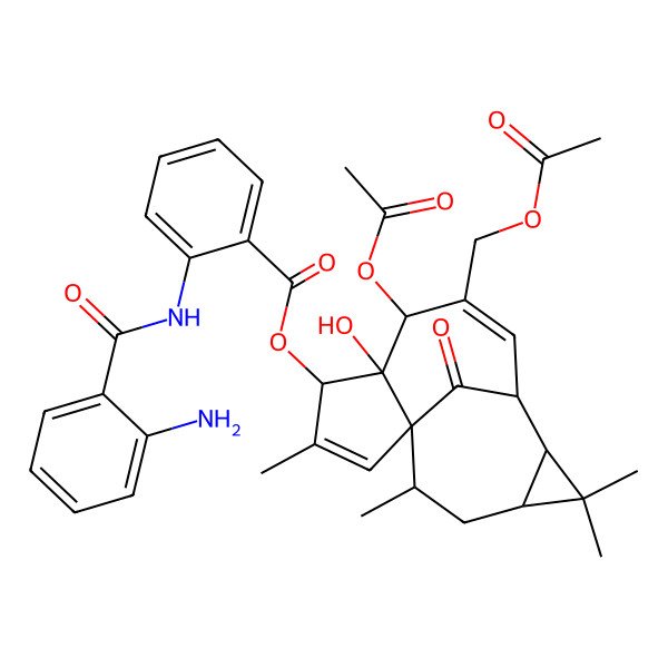 2D Structure of [(1S,4S,5R,6R,9R,10R,12R,14R)-6-acetyloxy-7-(acetyloxymethyl)-5-hydroxy-3,11,11,14-tetramethyl-15-oxo-4-tetracyclo[7.5.1.01,5.010,12]pentadeca-2,7-dienyl] 2-[(2-aminobenzoyl)amino]benzoate