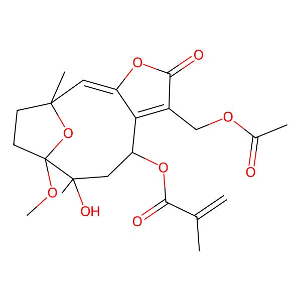 2D Structure of [(1R,2E,8S,10R,11S)-6-(acetyloxymethyl)-10-hydroxy-11-methoxy-1,10-dimethyl-5-oxo-4,14-dioxatricyclo[9.2.1.03,7]tetradeca-2,6-dien-8-yl] 2-methylprop-2-enoate