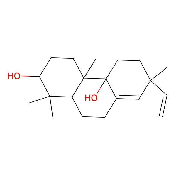 2D Structure of 2,4b(1H)-Phenanthrenediol, 7-ethenyl-2,3,4,4a,5,6,7,9,10,10a-decahydro-1,1,4a,7-tetramethyl-, [2S-(2alpha,4aalpha,4bbeta,7beta,10abeta)]-