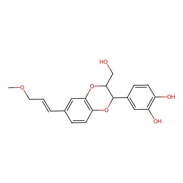 2D Structure of 4-[(2R,3R)-3-(hydroxymethyl)-6-[(E)-3-methoxyprop-1-enyl]-2,3-dihydro-1,4-benzodioxin-2-yl]benzene-1,2-diol