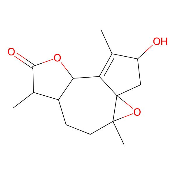 2D Structure of (1S,3R,6S,7S,10S,13S)-13-hydroxy-3,7,12-trimethyl-2,9-dioxatetracyclo[9.3.0.01,3.06,10]tetradec-11-en-8-one