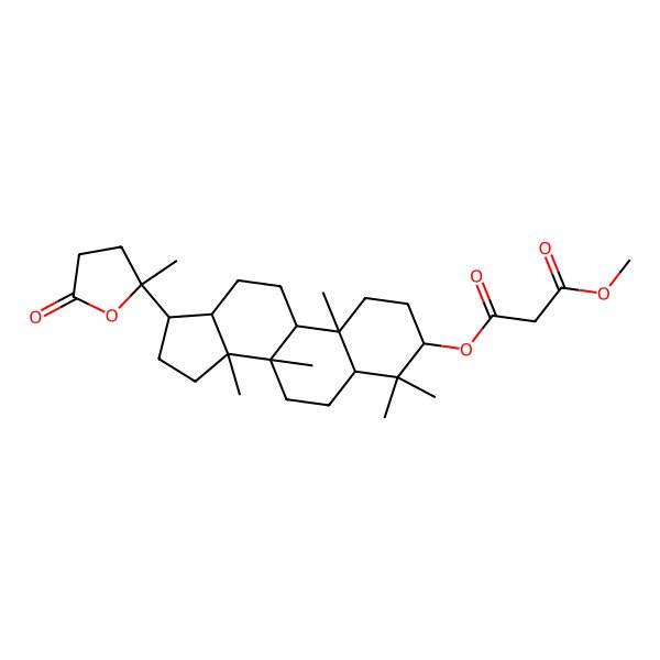 2D Structure of 1-O-methyl 3-O-[4,4,8,10,14-pentamethyl-17-(2-methyl-5-oxooxolan-2-yl)-2,3,5,6,7,9,11,12,13,15,16,17-dodecahydro-1H-cyclopenta[a]phenanthren-3-yl] propanedioate