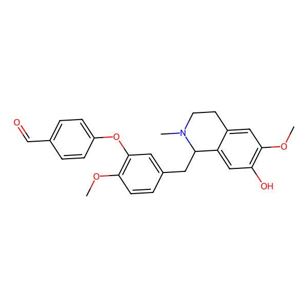 2D Structure of 4-[5-[[(1S)-7-hydroxy-6-methoxy-2-methyl-3,4-dihydro-1H-isoquinolin-1-yl]methyl]-2-methoxyphenoxy]benzaldehyde