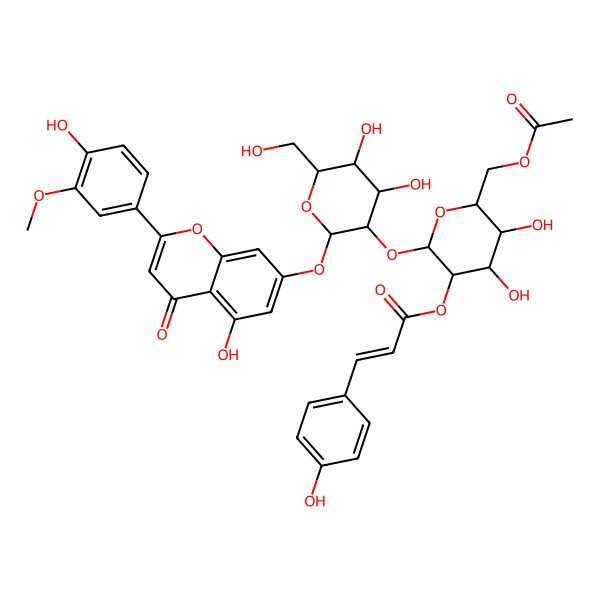 2D Structure of [(2S,3S,4S,5S,6R)-6-(acetyloxymethyl)-2-[(2R,3S,4R,5R,6S)-4,5-dihydroxy-2-[5-hydroxy-2-(4-hydroxy-3-methoxyphenyl)-4-oxochromen-7-yl]oxy-6-(hydroxymethyl)oxan-3-yl]oxy-4,5-dihydroxyoxan-3-yl] (E)-3-(4-hydroxyphenyl)prop-2-enoate