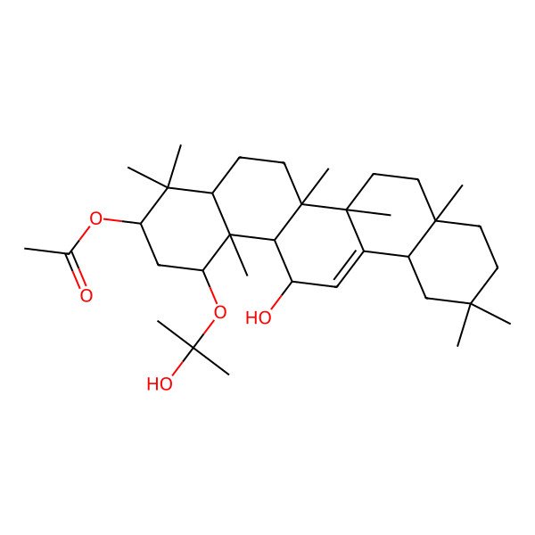 2D Structure of [14-Hydroxy-1-(2-hydroxypropan-2-yloxy)-4,4,6a,6b,8a,11,11,14b-octamethyl-1,2,3,4a,5,6,7,8,9,10,12,12a,14,14a-tetradecahydropicen-3-yl] acetate