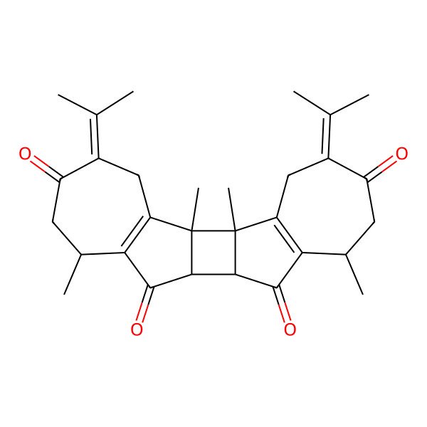 2D Structure of 1,2,8,15-Tetramethyl-5,18-di(propan-2-ylidene)pentacyclo[10.8.0.02,11.03,9.014,20]icosa-3(9),14(20)-diene-6,10,13,17-tetrone