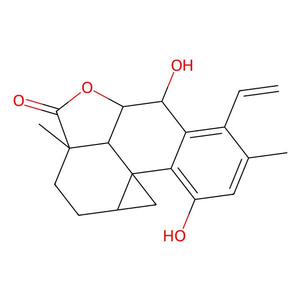 2D Structure of 6-Ethenyl-3,8-dihydroxy-5,12-dimethyl-10-oxapentacyclo[7.7.1.01,15.02,7.012,17]heptadeca-2,4,6-trien-11-one