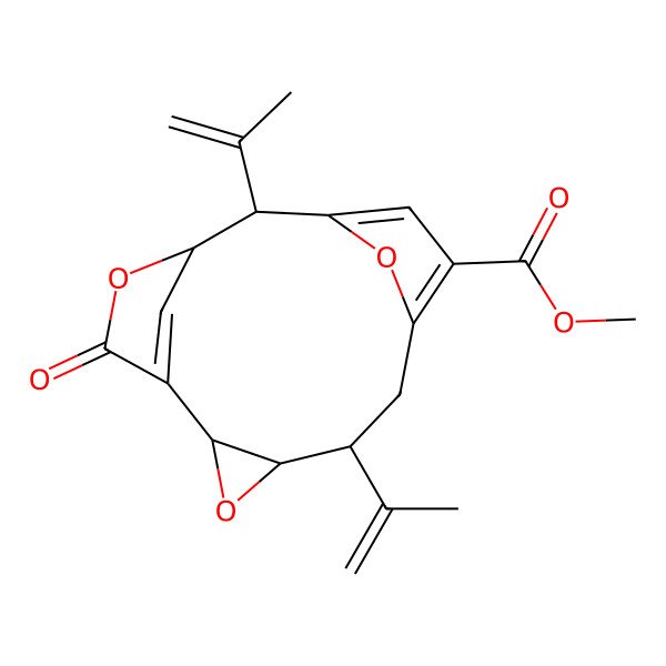 2D Structure of Methyl 14-oxo-5,11-bis(prop-1-en-2-yl)-3,13,16-trioxatetracyclo[10.2.1.17,10.02,4]hexadeca-1(15),7,9-triene-8-carboxylate