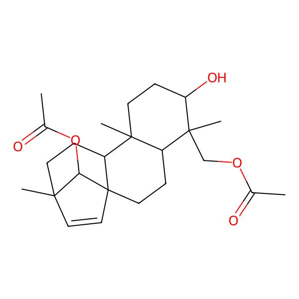 2D Structure of [(1R,4S,5S,6R,9S,10S,13R,16S)-16-acetyloxy-6-hydroxy-5,9,13-trimethyl-5-tetracyclo[11.2.1.01,10.04,9]hexadec-14-enyl]methyl acetate