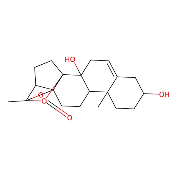 2D Structure of (1R,2R,7S,10R,11R,14S,17R,18S)-2,7-dihydroxy-10,17-dimethyl-16,21-dioxahexacyclo[15.3.1.01,14.02,11.05,10.014,18]henicos-4-en-15-one