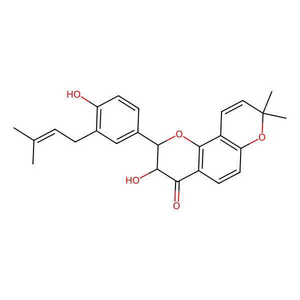 2D Structure of (2S,3S)-3-hydroxy-2-[4-hydroxy-3-(3-methylbut-2-enyl)phenyl]-8,8-dimethyl-2,3-dihydropyrano[2,3-f]chromen-4-one