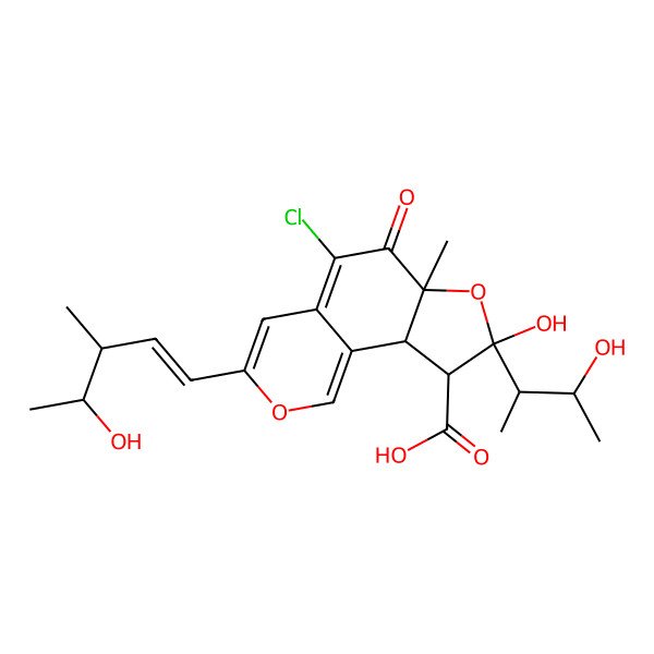 2D Structure of (6aS,8R,9S,9aS)-5-chloro-8-hydroxy-8-[(2R,3S)-3-hydroxybutan-2-yl]-3-[(E,3R,4R)-4-hydroxy-3-methylpent-1-enyl]-6a-methyl-6-oxo-9,9a-dihydrofuro[2,3-h]isochromene-9-carboxylic acid