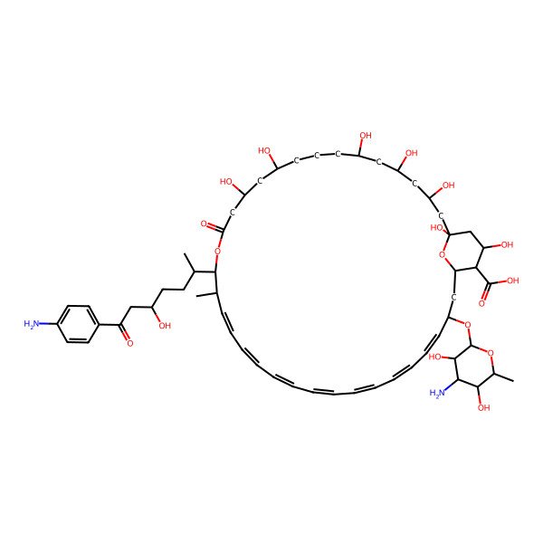 2D Structure of 33-(4-Amino-3,5-dihydroxy-6-methyloxan-2-yl)oxy-17-[7-(4-aminophenyl)-5-hydroxy-7-oxoheptan-2-yl]-1,3,5,7,11,13,37-heptahydroxy-18-methyl-15-oxo-16,39-dioxabicyclo[33.3.1]nonatriaconta-19,21,23,25,27,29,31-heptaene-36-carboxylic acid