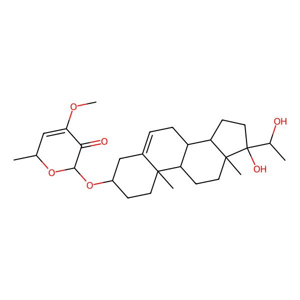 2D Structure of (2R,6S)-6-[[(3S,8R,9S,10R,13S,14S,17R)-17-hydroxy-17-[(1S)-1-hydroxyethyl]-10,13-dimethyl-1,2,3,4,7,8,9,11,12,14,15,16-dodecahydrocyclopenta[a]phenanthren-3-yl]oxy]-4-methoxy-2-methyl-2H-pyran-5-one