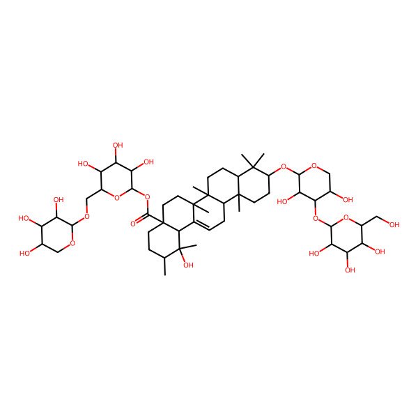 2D Structure of [(2S,3R,4S,5S,6R)-3,4,5-trihydroxy-6-[[(2S,3R,4S,5R)-3,4,5-trihydroxyoxan-2-yl]oxymethyl]oxan-2-yl] (1R,2R,4aS,6aR,6aS,6bR,8aR,10S,12aR,14bS)-10-[(2S,3R,4S,5S)-3,5-dihydroxy-4-[(2R,3S,4R,5R,6S)-3,4,5-trihydroxy-6-(hydroxymethyl)oxan-2-yl]oxyoxan-2-yl]oxy-1-hydroxy-1,2,6a,6b,9,9,12a-heptamethyl-2,3,4,5,6,6a,7,8,8a,10,11,12,13,14b-tetradecahydropicene-4a-carboxylate