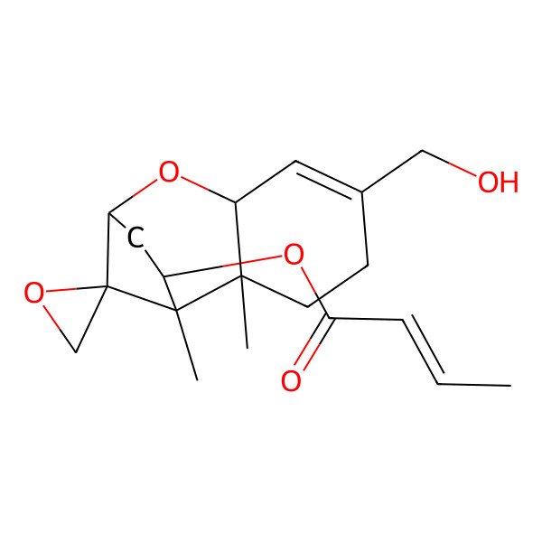 2D Structure of [5-(Hydroxymethyl)-1,2-dimethylspiro[8-oxatricyclo[7.2.1.02,7]dodec-5-ene-12,2'-oxirane]-11-yl] but-2-enoate