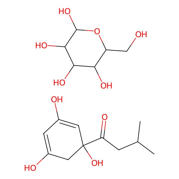 2D Structure of (3R,4S,5S,6R)-6-(hydroxymethyl)oxane-2,3,4,5-tetrol;3-methyl-1-(1,3,5-trihydroxycyclohexa-2,4-dien-1-yl)butan-1-one 2D Structure of (3R,4S,5S,6R)-6-(hydroxymethyl)oxane-2,3,4,5-tetrol;3-methyl-1-(1,3,5-trihydroxycyclohexa-2,4-dien-1-yl)butan-1-one