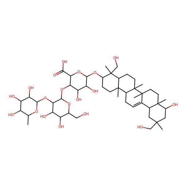 2D Structure of (2S,3S,4R,5R,6R)-6-[[(3S,4S,4aR,6aR,6bS,8aR,9R,11S,12aS,14aR,14bR)-9-hydroxy-4,11-bis(hydroxymethyl)-4,6a,6b,8a,11,14b-hexamethyl-1,2,3,4a,5,6,7,8,9,10,12,12a,14,14a-tetradecahydropicen-3-yl]oxy]-3-[(2S,3R,4S,5S,6R)-4,5-dihydroxy-6-(hydroxymethyl)-3-[(2S,3R,4R,5R,6S)-3,4,5-trihydroxy-6-methyloxan-2-yl]oxyoxan-2-yl]oxy-4,5-dihydroxyoxane-2-carboxylic acid