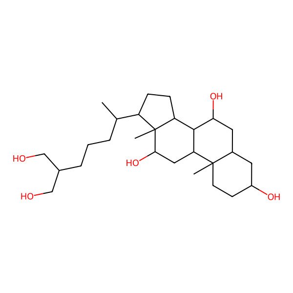 2D Structure of (3S,5R,7R,8R,9S,10S,12S,13R,14S,17R)-17-[(2S)-7-hydroxy-6-(hydroxymethyl)heptan-2-yl]-10,13-dimethyl-2,3,4,5,6,7,8,9,11,12,14,15,16,17-tetradecahydro-1H-cyclopenta[a]phenanthrene-3,7,12-triol