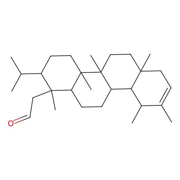 2D Structure of 2-[(1S,2S,4aR,4bR,6aS,10S,10aR,10bR,12aR)-1,4a,4b,6a,9,10-hexamethyl-2-propan-2-yl-2,3,4,5,6,7,10,10a,10b,11,12,12a-dodecahydrochrysen-1-yl]acetaldehyde