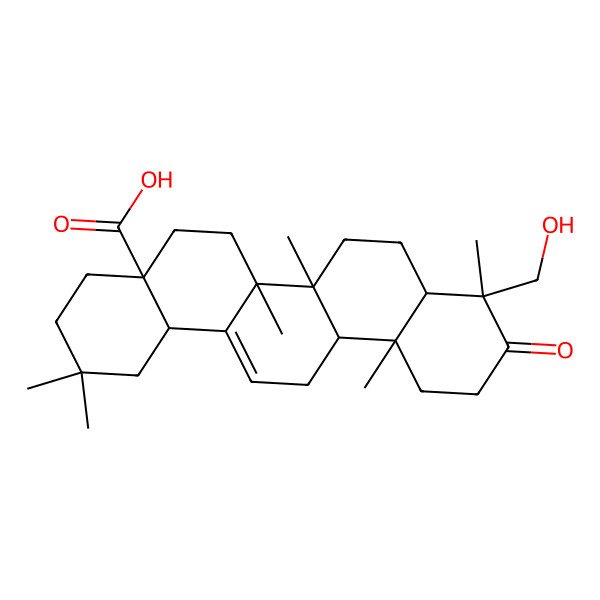 2D Structure of 9-(hydroxymethyl)-2,2,6a,6b,9,12a-hexamethyl-10-oxo-3,4,5,6,6a,7,8,8a,11,12,13,14b-dodecahydro-1H-picene-4a-carboxylic acid