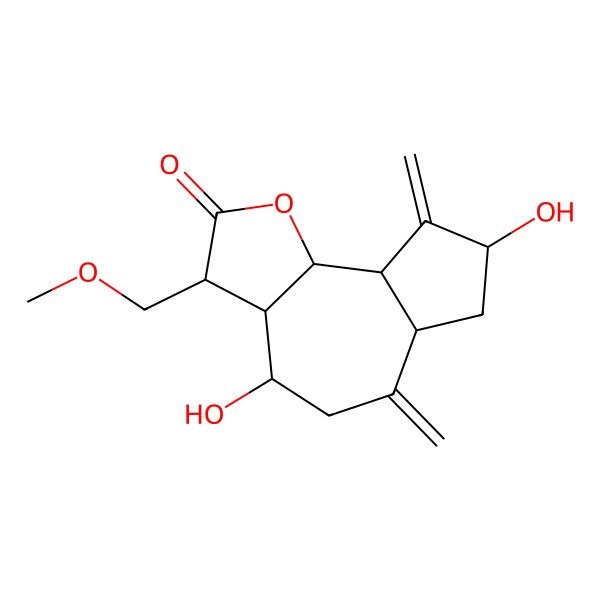 2D Structure of 4,8-dihydroxy-3-(methoxymethyl)-6,9-dimethylidene-3a,4,5,6a,7,8,9a,9b-octahydro-3H-azuleno[4,5-b]furan-2-one
