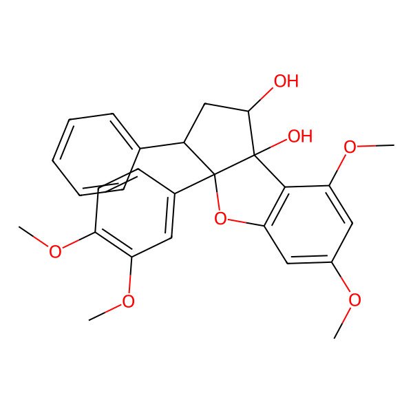 2D Structure of (1R,3S,3aR,8bS)-3a-(3,4-dimethoxyphenyl)-6,8-dimethoxy-3-phenyl-2,3-dihydro-1H-cyclopenta[b][1]benzofuran-1,8b-diol
