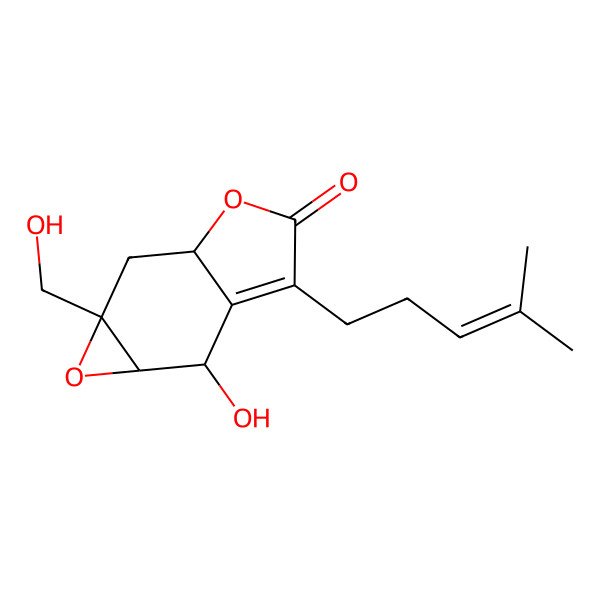 2D Structure of 6-Hydroxy-1a-(hydroxymethyl)-5-(4-methylpent-3-enyl)-2,2a,6,6a-tetrahydrooxireno[2,3-f][1]benzofuran-4-one