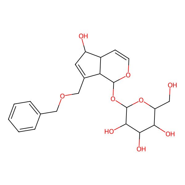 2D Structure of 2-(Hydroxymethyl)-6-[[5-hydroxy-7-(phenylmethoxymethyl)-1,4a,5,7a-tetrahydrocyclopenta[c]pyran-1-yl]oxy]oxane-3,4,5-triol