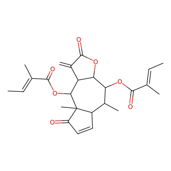 2D Structure of [(3aS,4R,5S,5aS,8aR,9S,9aS)-5,8a-dimethyl-9-[(Z)-2-methylbut-2-enoyl]oxy-1-methylidene-2,8-dioxo-3a,4,5,5a,9,9a-hexahydroazuleno[6,7-b]furan-4-yl] (Z)-2-methylbut-2-enoate