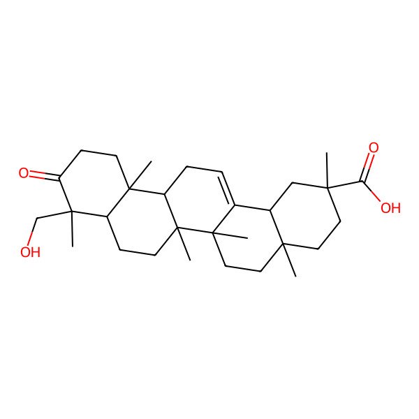 2D Structure of 9-(hydroxymethyl)-2,4a,6a,6b,9,12a-hexamethyl-10-oxo-3,4,5,6,6a,7,8,8a,11,12,13,14b-dodecahydro-1H-picene-2-carboxylic acid 2D Structure of 9-(hydroxymethyl)-2,4a,6a,6b,9,12a-hexamethyl-10-oxo-3,4,5,6,6a,7,8,8a,11,12,13,14b-dodecahydro-1H-picene-2-carboxylic acid