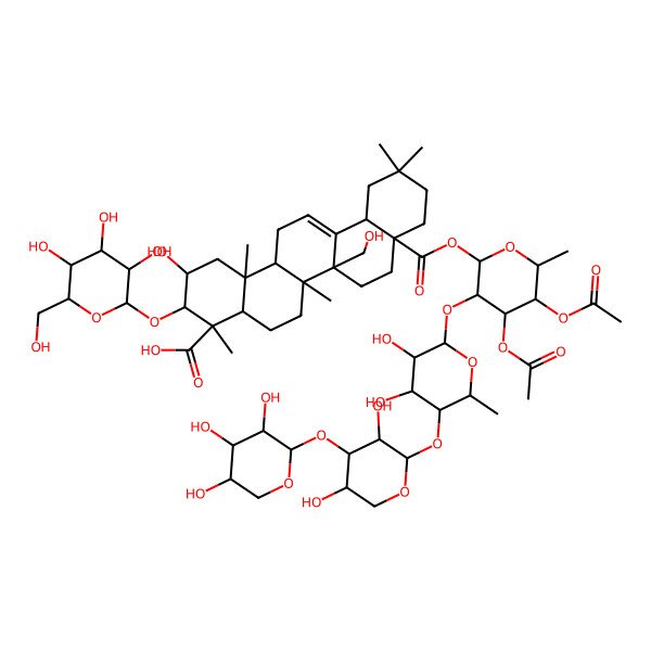 2D Structure of 8a-[4,5-Diacetyloxy-3-[5-[3,5-dihydroxy-4-(3,4,5-trihydroxyoxan-2-yl)oxyoxan-2-yl]oxy-3,4-dihydroxy-6-methyloxan-2-yl]oxy-6-methyloxan-2-yl]oxycarbonyl-2-hydroxy-6b-(hydroxymethyl)-4,6a,11,11,14b-pentamethyl-3-[3,4,5-trihydroxy-6-(hydroxymethyl)oxan-2-yl]oxy-1,2,3,4a,5,6,7,8,9,10,12,12a,14,14a-tetradecahydropicene-4-carboxylic acid