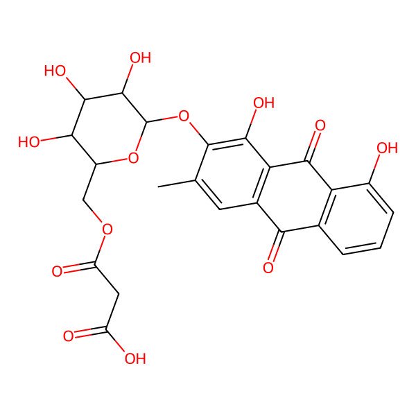 2D Structure of 3-[[(2R,3S,4S,5R,6S)-6-(1,8-dihydroxy-3-methyl-9,10-dioxoanthracen-2-yl)oxy-3,4,5-trihydroxyoxan-2-yl]methoxy]-3-oxopropanoic acid