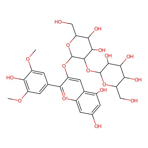 2D Structure of (2S,3R,4S,5S,6R)-2-[(2S,3R,4S,5S,6R)-2-[5,7-dihydroxy-2-(4-hydroxy-3,5-dimethoxyphenyl)chromenylium-3-yl]oxy-4,5-dihydroxy-6-(hydroxymethyl)oxan-3-yl]oxy-6-(hydroxymethyl)oxane-3,4,5-triol