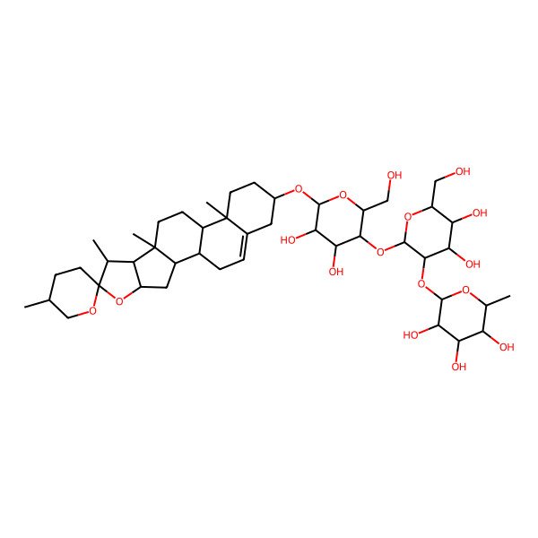 2D Structure of 2-[2-[4,5-Dihydroxy-2-(hydroxymethyl)-6-(5',7,9,13-tetramethylspiro[5-oxapentacyclo[10.8.0.02,9.04,8.013,18]icos-18-ene-6,2'-oxane]-16-yl)oxyoxan-3-yl]oxy-4,5-dihydroxy-6-(hydroxymethyl)oxan-3-yl]oxy-6-methyloxane-3,4,5-triol