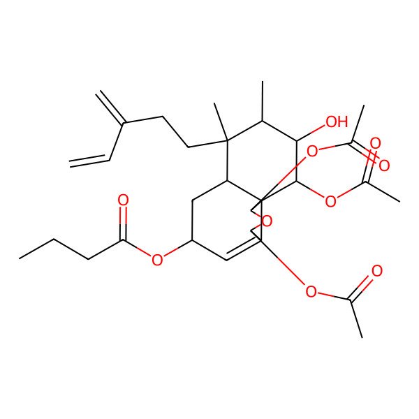 2D Structure of [(1S,3R,5R,6aS,7R,8S,9R,10R,10aR)-1,3,10-triacetyloxy-9-hydroxy-7,8-dimethyl-7-(3-methylidenepent-4-enyl)-1,3,5,6,6a,8,9,10-octahydrobenzo[d][2]benzofuran-5-yl] butanoate