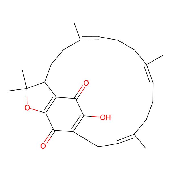 2D Structure of (4R,7Z,11Z,15Z)-19-hydroxy-3,3,7,11,15-pentamethyl-2-oxatricyclo[16.3.1.04,21]docosa-1(21),7,11,15,18-pentaene-20,22-dione