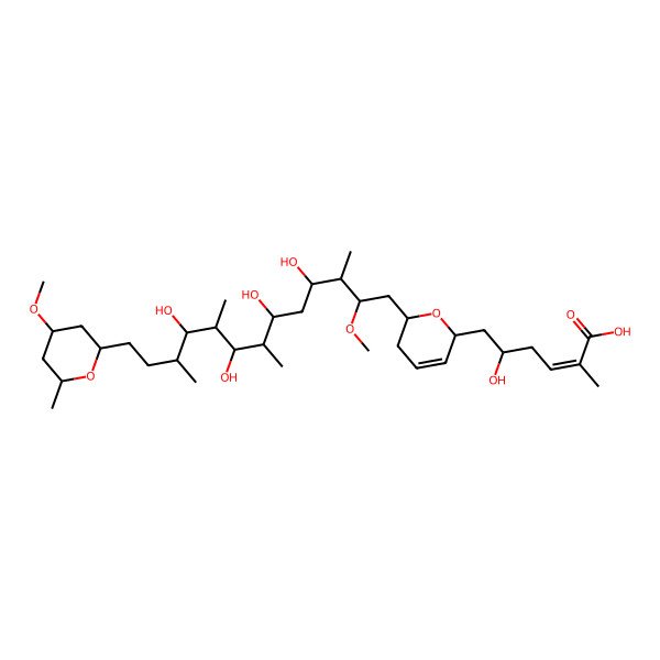 2D Structure of (E,5S)-5-hydroxy-2-methyl-6-[(2S,6R)-2-[(2S,3S,4S,6R,7S,8S,9S,10S,11S)-4,6,8,10-tetrahydroxy-2-methoxy-13-[(2S,4R,6S)-4-methoxy-6-methyloxan-2-yl]-3,7,9,11-tetramethyltridecyl]-3,6-dihydro-2H-pyran-6-yl]hex-2-enoic acid