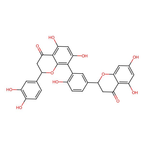 2D Structure of (2S)-8-[5-[(2S)-5,7-dihydroxy-4-oxo-2,3-dihydrochromen-2-yl]-2-hydroxyphenyl]-2-(3,4-dihydroxyphenyl)-5,7-dihydroxy-2,3-dihydrochromen-4-one