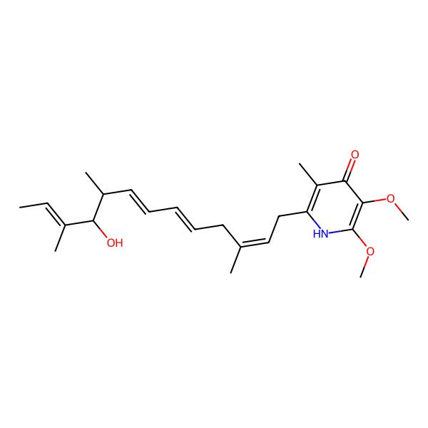 2D Structure of 2-[(2E,5E,7E,11E)-10-hydroxy-3,9,11-trimethyltrideca-2,5,7,11-tetraenyl]-5,6-dimethoxy-3-methyl-1H-pyridin-4-one