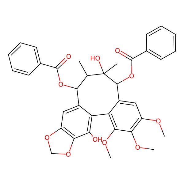 2D Structure of [(8S,9S,10S,11R)-8-benzoyloxy-9,19-dihydroxy-3,4,5-trimethoxy-9,10-dimethyl-15,17-dioxatetracyclo[10.7.0.02,7.014,18]nonadeca-1(19),2,4,6,12,14(18)-hexaen-11-yl] benzoate