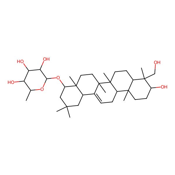 2D Structure of (2R,3R,4R,5R,6S)-2-[[(4R,4aR,6aR,6aS,6bR,8aR,9S,10S,12aR,14bS)-10-hydroxy-9-(hydroxymethyl)-2,2,4a,6a,6b,9,12a-heptamethyl-1,3,4,5,6,6a,7,8,8a,10,11,12,13,14b-tetradecahydropicen-4-yl]oxy]-6-methyloxane-3,4,5-triol