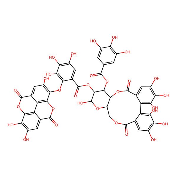 2D Structure of [(10R,11S,12R,13R,15R)-3,4,5,13,21,22,23-heptahydroxy-8,18-dioxo-11-(3,4,5-trihydroxybenzoyl)oxy-9,14,17-trioxatetracyclo[17.4.0.02,7.010,15]tricosa-1(23),2,4,6,19,21-hexaen-12-yl] 3,4,5-trihydroxy-2-[(6,13,14-trihydroxy-3,10-dioxo-2,9-dioxatetracyclo[6.6.2.04,16.011,15]hexadeca-1(15),4,6,8(16),11,13-hexaen-7-yl)oxy]benzoate