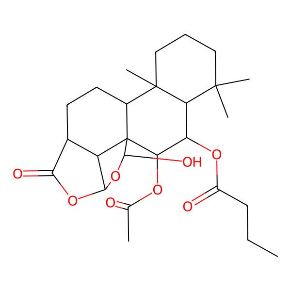 2D Structure of [(2S,3R,4S,9R,13R,16R)-2-acetyloxy-18-hydroxy-5,5,9-trimethyl-14-oxo-15,17-dioxapentacyclo[11.5.1.01,10.04,9.016,19]nonadecan-3-yl] butanoate